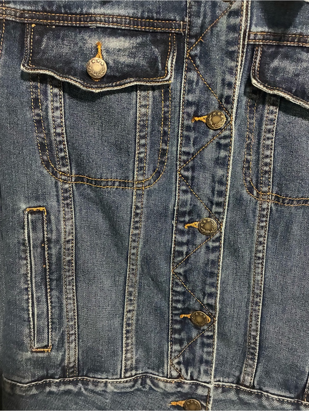 Free People Denim Jacket Large Blue Jean Jacket Classic Trucker Stretch Casual - Picture 5 of 9